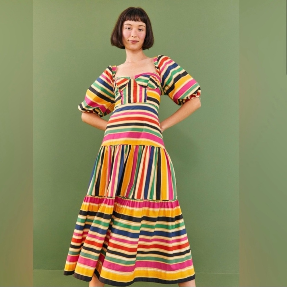 NWT FARM RIO Rainbow Stripes Dress. Drop Waist 306188  size XL